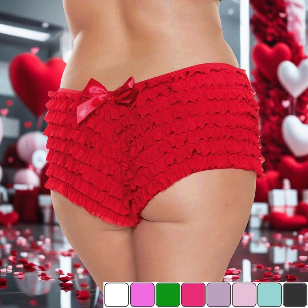 Ruffle Booty Shorts Womens OSXL with Back Bow Panty Many Colors